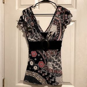 V-neck Blouse with Belt